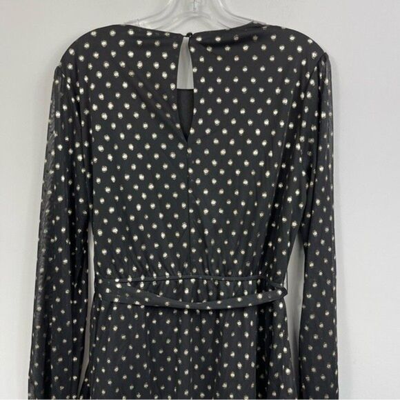 NWT City Studio Black & Metallic Gold Polka Dots Ruffled Fit & Flare Dress Black - Picture 12 of 16